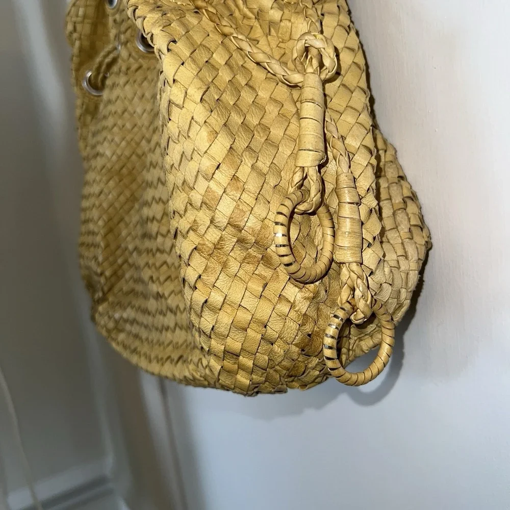 Elliott Lucca Woven Leather Yellow Magnetic Closure Handbag
